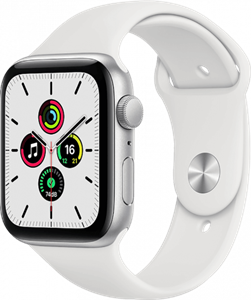 ساعت هوشمند اپل واچ سری SE مدل 44 میلی متری با بند سفید و بدنه آلومینیومی نقره ای Apple Watch Series SE 44mm Silver Aluminum Case with White Sport Band