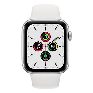 ساعت هوشمند اپل واچ سری SE مدل 44 میلی متری با بند سفید و بدنه آلومینیومی نقره ای Apple Watch Series SE 44mm Silver Aluminum Case with White Sport Band
