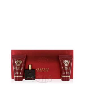 ست هدیه مینیاتوری ورساچه اروس فلیم ادوپرفیوم مردانه شامل افترشیو شاورژل سمپل عطر Eros Flame miniature EDP 5ml Eau de Perfume gift set for men Perfumed after shave balm 25ml shower gel 