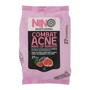 دستمال مرطوب پاک کننده ارایش نینو مدل Combat Acne بسته 27 عددی Nino Nurturing Makeup Remover 27pcs 