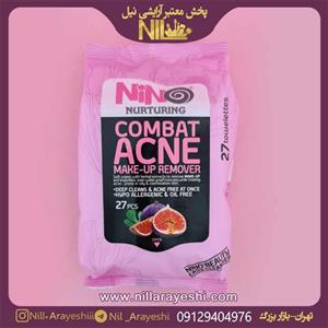 دستمال مرطوب پاک کننده ارایش نینو مدل Combat Acne بسته 27 عددی Nino Nurturing Makeup Remover 27pcs 