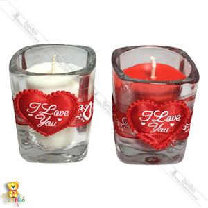 شمع استوانه ای شیشه ای طرح Love بسته 2 عددی 