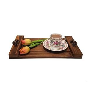 سینی چوبی دسته فلزی کوچک قهوه ای 