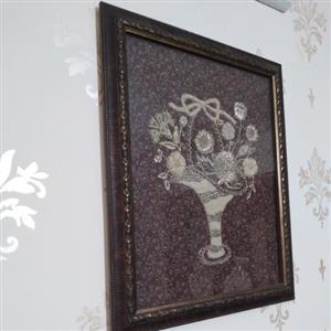 تابلو سرمه دوزی طرح سبد گل