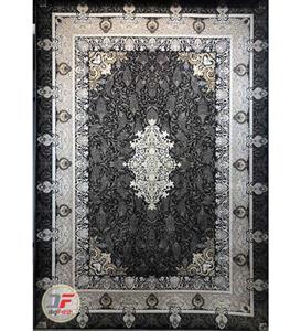 فرش قیطران طرح دریا زمینه ذغالی (گل برجسته)