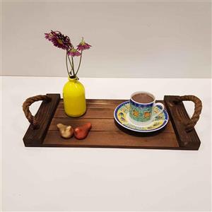 سینی چوبی طنابی متوسط رنگ تیره