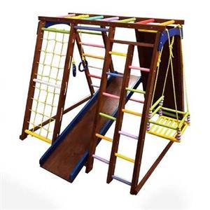 مجموعه چوبی ورزشی سازه نردبان و تاب و سرسره کد 1205 