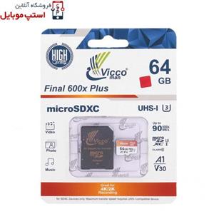 رم میکرو ۶۴ گیگ ویکومن Vicco Final 600x Plus U3 A1 90MB s خشاب Micro SDXC 64GB 