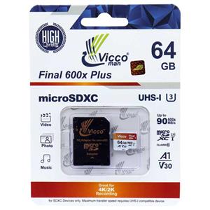 رم میکرو ۶۴ گیگ ویکومن Vicco Final 600x Plus U3 A1 90MB s خشاب Micro SDXC 64GB 