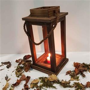 فانوس چوبی متوسط رنگ قهوه ای