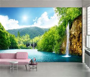 پوستر دیواری ابشار زیبا در دل جنگل انبوه