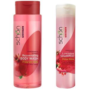 پک شامپو بدن شون مدل Pomegranate و شامپو براق کننده شون مدل Luminous -بسته دو عددی Schon Pomegranate Shower Gel And Luminous Shampoo Pack Of 2