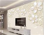 کاغذ دیواری سه بعدی گل های زیبای سفید