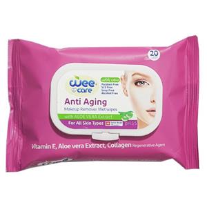 دستمال مرطوب وی کر مدل New Anti Aging بسته 20 عددی Wee Care Anti Aging Makeup Remover Wet  Wipes 20pcs