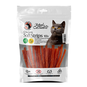 تشویقی گربه هاپومیل مدل Chicken Soft Strips وزن 100 گرم