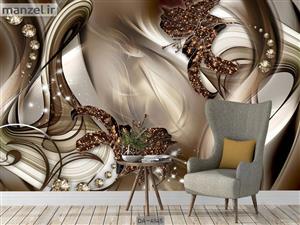 کاغذ دیواری سه بعدی لاکچری گل قهوه ای DA-4845