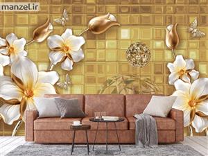 کاغذ دیواری سه بعدی گل طلایی DP-4850