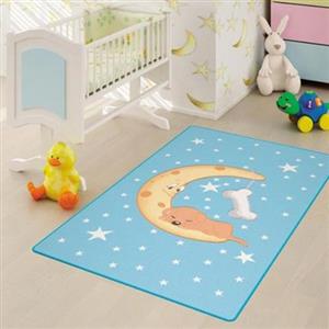 فرش اتاق کودک Confetti طرح ماه و هاپو آبی کد MNC111