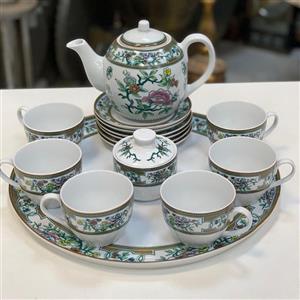 سرویس چایخوری کشمیری طرح قدیم مارک هاور انگلیس شامل ( قوری+۶ عدد فنجان+ ۶ عدد نعلبکی+ قندان و یک عدد سینی