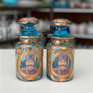 یک جفت چایدان ناصری قدیمی  طلاکوب ارتفاع ۱۸ سانت