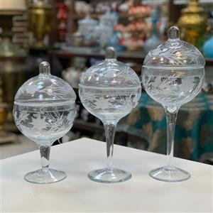 بانکه های بلور تراش گلدار  در سه سایز ارتفاع ۳۴،۳۰،۲۷ فوق العاده زیبا