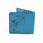 کیف کارت جیبی چرم طبیعی دستدوز آبی روشن طرح دیانا