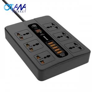 چندراهی برق پرودو مدل PD FWCH003 BK Porodo 6 AC 5 USB Multiport Socket Charger 