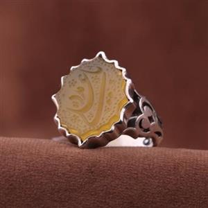 انگشتر مردانه عقیق زرد خطی تراش شمسه کد 178