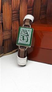 دستبند چرمی مردانه عقیق سبز کد 236