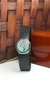 دستبند مردانه عقیق سبز چرمی کد 47