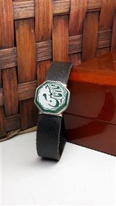 دستبند چرمی مردانه عقیق سبز کد 272