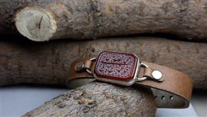 دستبند چرمی مردانه عقیق قرمز خطی کد 376