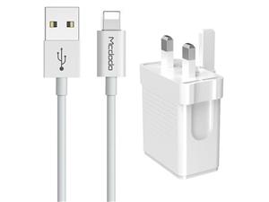 شارژر دیواری دو پورت و کابل لایتنینگ مک دودو Mcdodo CH-5720 Dual USB Travel Charger Set UK 