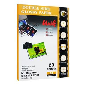 کاغذ فتو گلاسه یونیک سایز A4 وزن 180 گرم 20 برگ دو طرفه