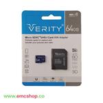 کارت حافظه Micro SD وریتی 64G مدل کلاس 10 U3 با سرعت 80m/s