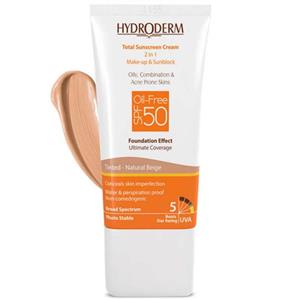 کرم ضد آفتاب رنگی SPF50 هیدرودرم مناسب پوست چرب و مختلط حجم 40 میل – بژ صدفی 