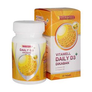 قرص دیلی D3 پلاس دی کابان ویتاول 30 عدد Vitawell Daily Plus Dikaban Tablets 