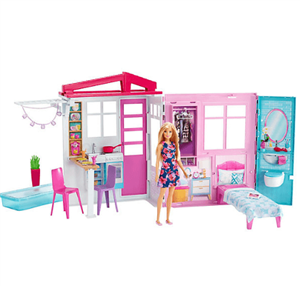 عروسک باربی در خانه Mattel Barbie® Ferienhaus mit Möbeln und Puppe (blond), Puppenhaus mit Zubehör