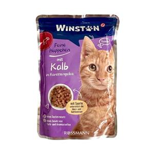 غذای پوچ گربه گوشت گوساله در ژله هویج وینستون (Mit Kalb in Karottengelee) وزن 100 گرم