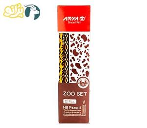مداد 12 عددی چوبی مشکی طرح دار مدل 3039 آریا
