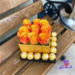 فلاور باکس ماهوَر (گل رز نارنجی با شکلات) | باکس گل ولنتاین