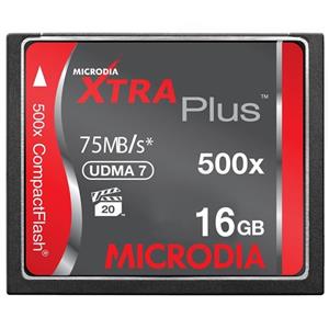 کارت حافظه CompactFlash مایکرودیا مدل Xtra Plus سرعت 500X 75MBps ظرفیت 16 گیگابایت Microdia 16GB 
