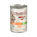 کنسرو غذای گربه بوناسیبو مدل Chicken & Turkey Chunk in Jelly وزن 400 گرم