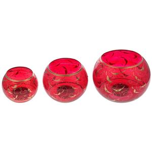 جا شمعی3 عددی قرمز با طرح های طلایی