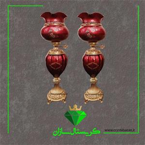 چراغ نفتدان لب چین مدل رز زرشکی رنگ کریستال سازان کد N1287