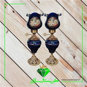 چراغ نفتدان لب چین مدل رومنس کریستال سازان سرمه ای رنگ کد N1275
