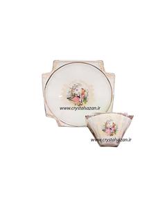 کاسه و بشقاب مدل نیترو طرح رومنس شیری کریستال سازان کد CS1247-3