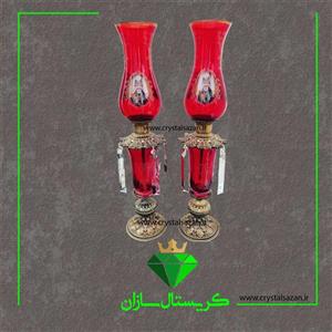 شمعدان بلند مدل عباسی قرمز کریستال سازان مدل SH1263