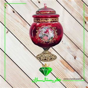 شکلات خوری درب دار و پایه دار مدل رومنس کریستال سازان قرمز رنگ کد K1266 