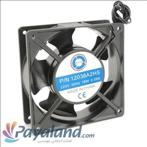 هواکش کامپیوتری پروانه 12سانت چهارگوش 220ولت ضخامت 38میل HI FAN مدل P/N 12038A2HS سیمی پره پلاستیکی